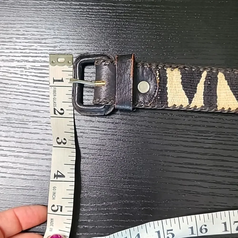 Aztec style leather and canvas belt